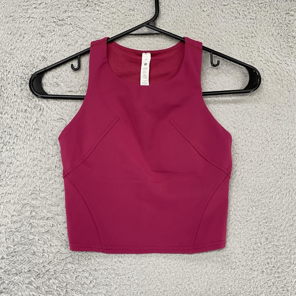 Lululemon Crop Tank Top‎ Womens 0 Pink High Neck Built In Bra Yoga Workout Gym